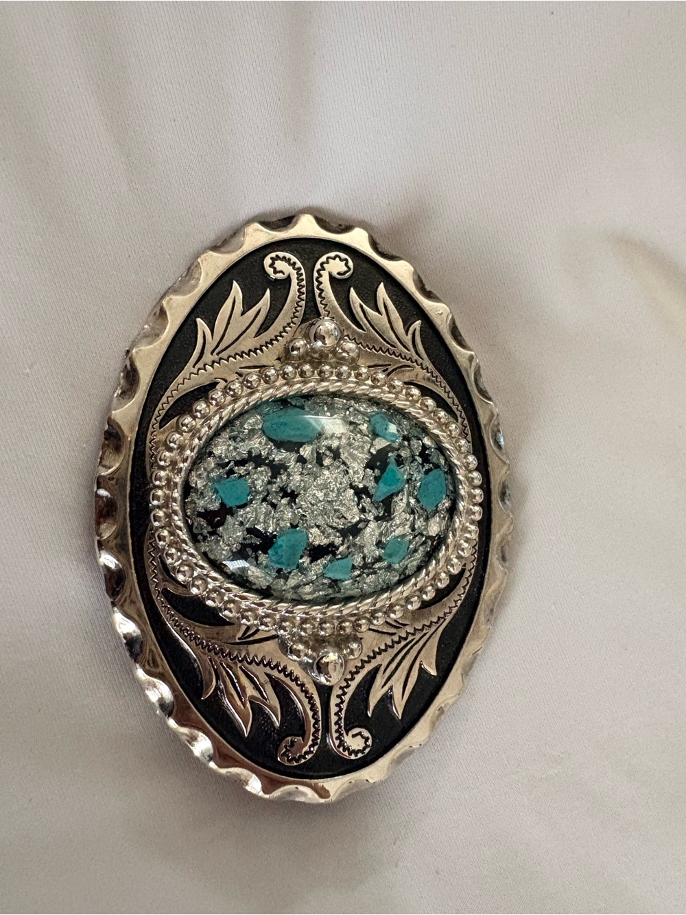 Decorative Turquoise and Silver Oval Accent - Home Accents